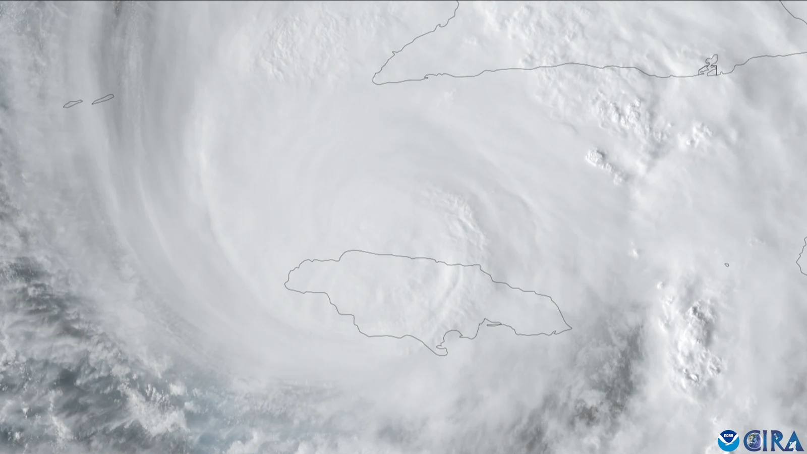 Satellite image of Hurricane Melissa crossing Jamaica on 28 October 2025