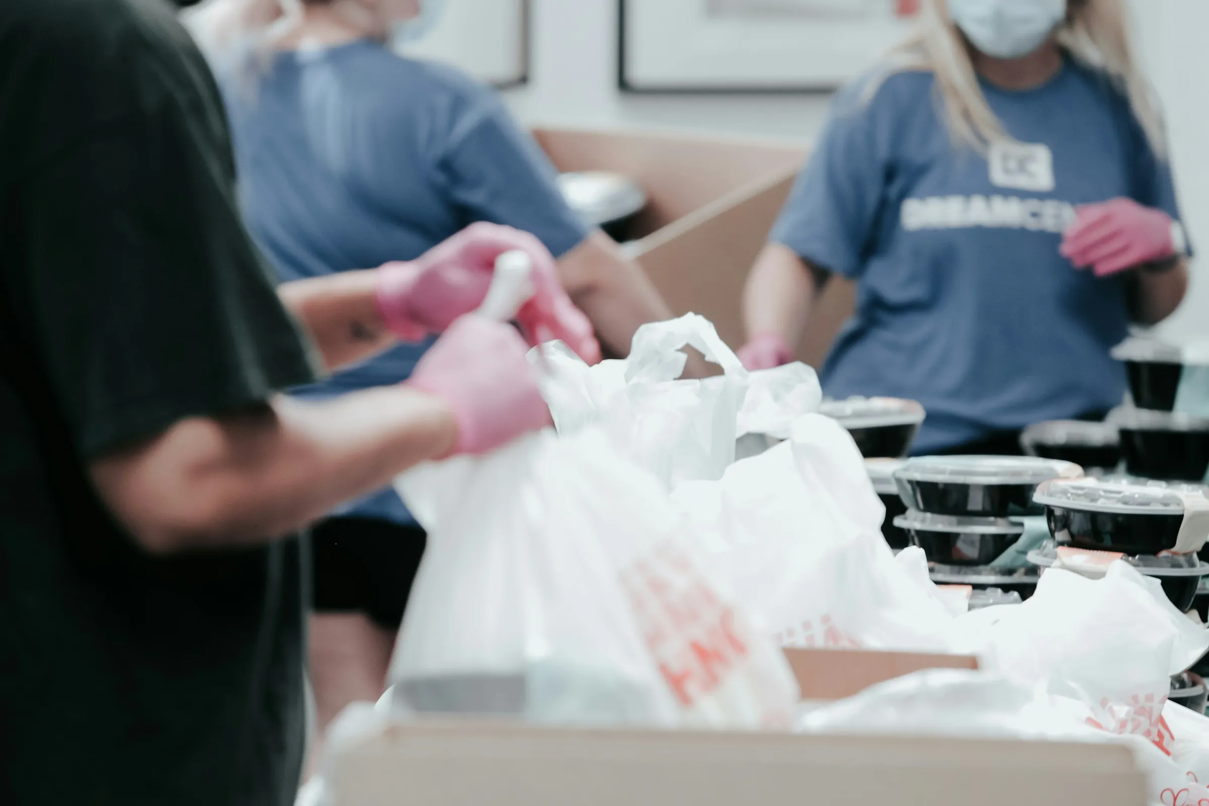 Volunteers packing food parcels